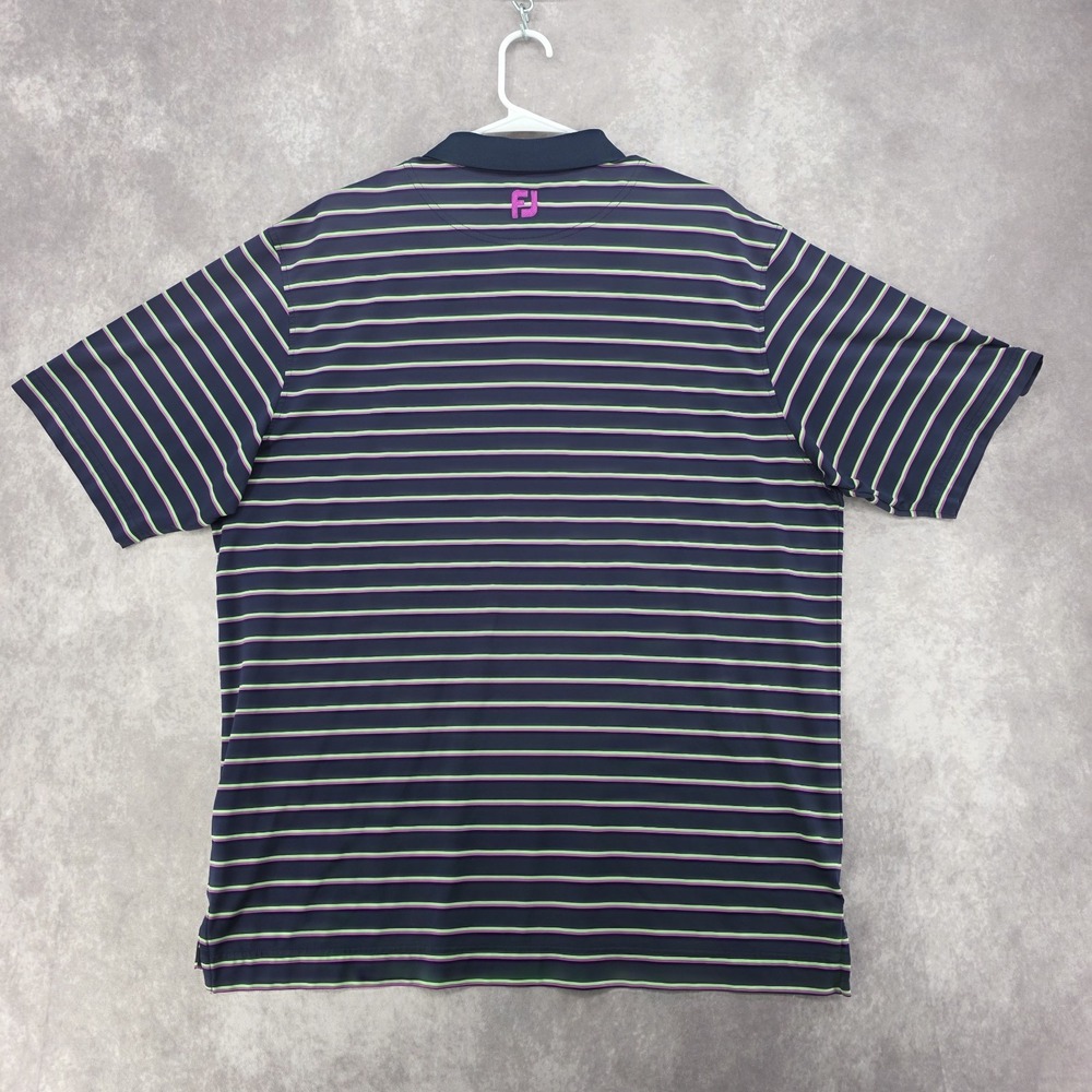 FootJoy FJ Mens XL Performance Golf Polo Shirt Striped Navy Pink Green Outdoor - Picture 7 of 10